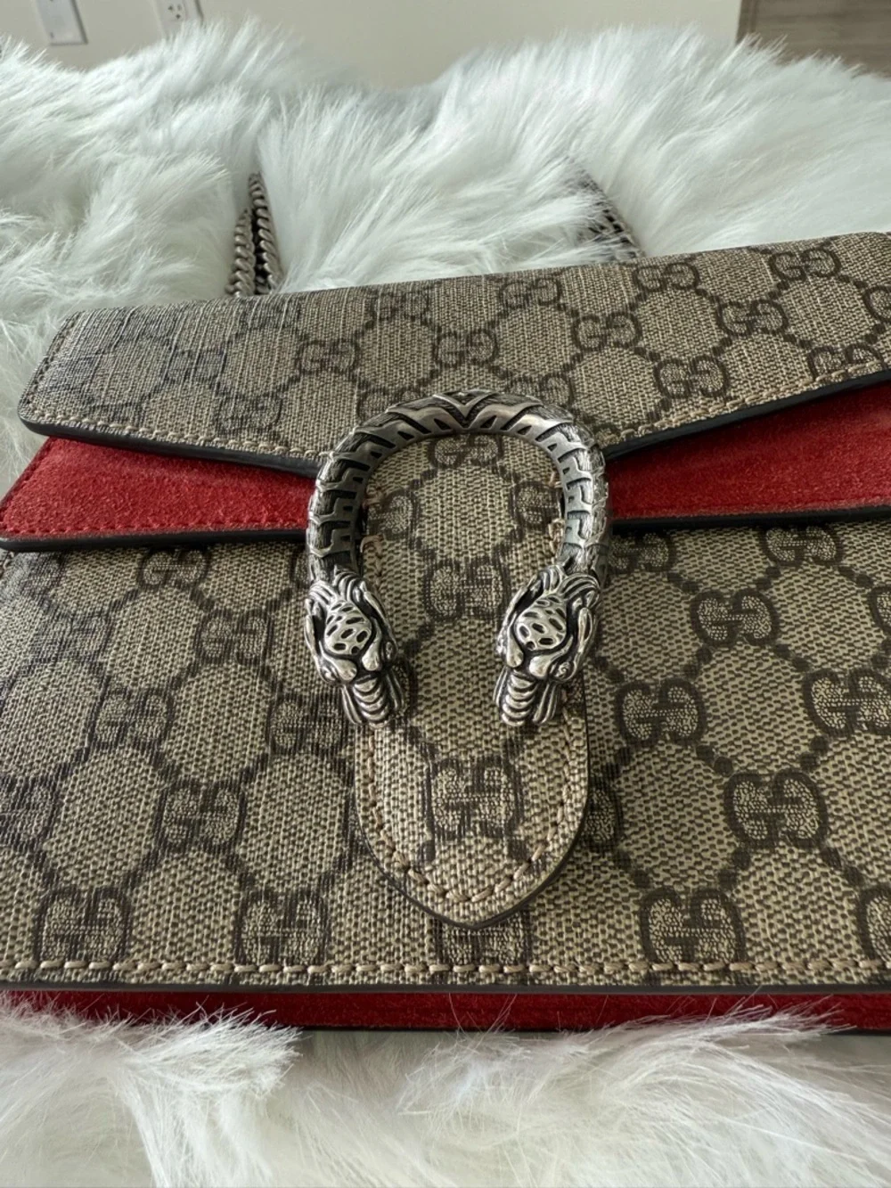 Gucci: GG Canvas and Red Suede Mini Dionysus Shoulder Bag AUTHENTIC - Picture 9 of 16